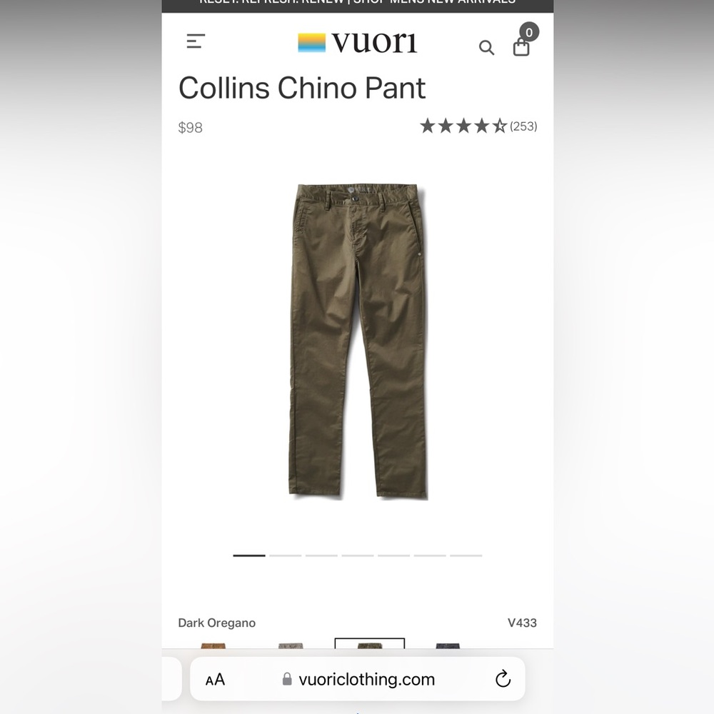NWT Vuori Mens Collins Chino Pant